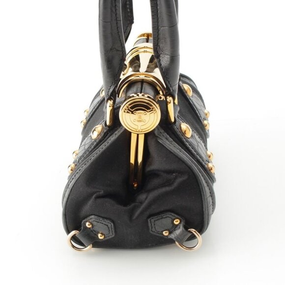 Celine Satin Leather Vintage Triomphe Clasp Croco Shape Press Mini Handbag Black - Picture 4 of 10